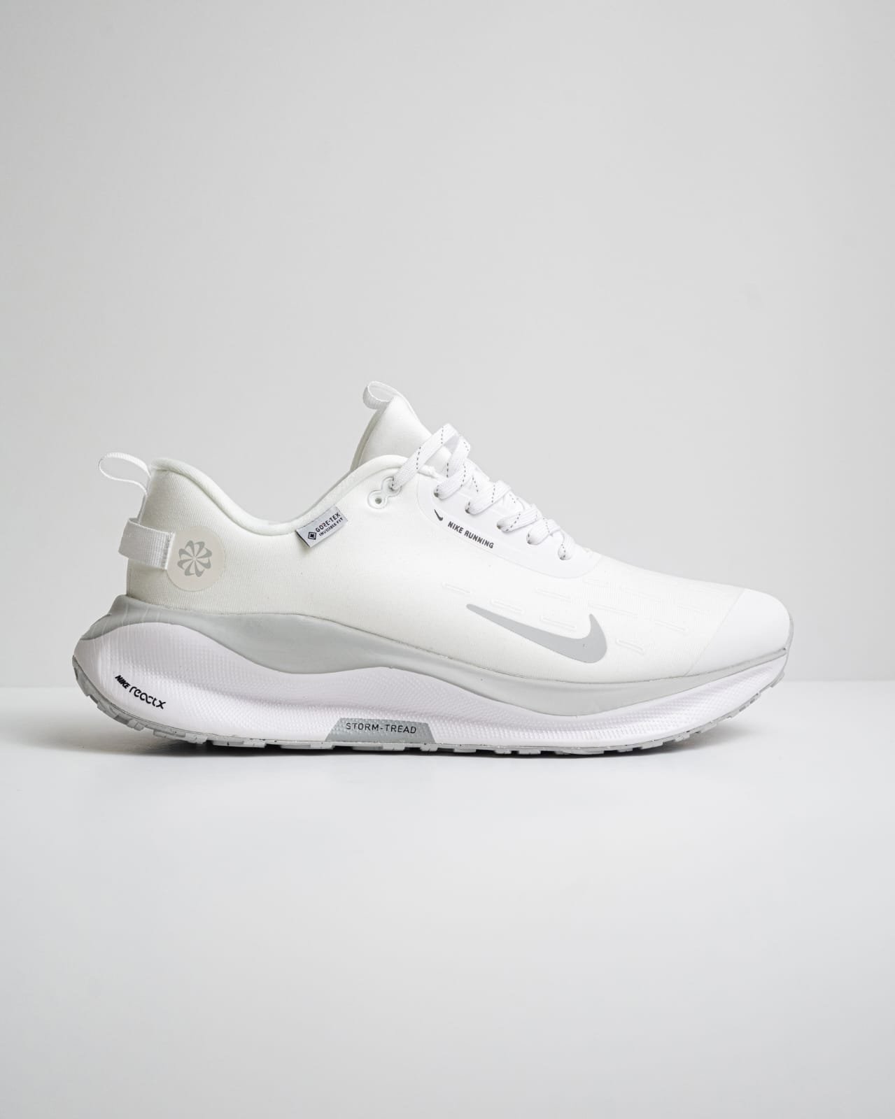 Nike ReactX Infinity Run 4 GORETEX running shoes in a white colorway